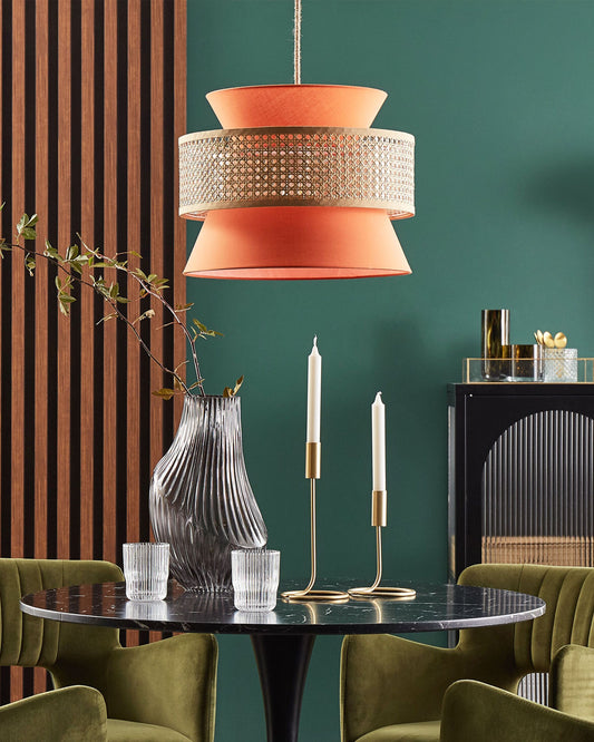 Hängelampe LUYANO Rattan Korallenrot