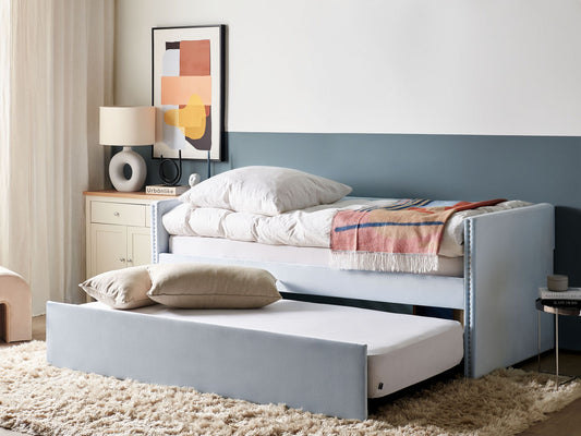 Ausziehbett Samtstoff TROYES 90 x 200 cm Hellblau