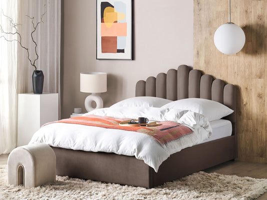 Bett mit Stauraum Samtstoff VINCENNES 160 x 200 cm Taupe