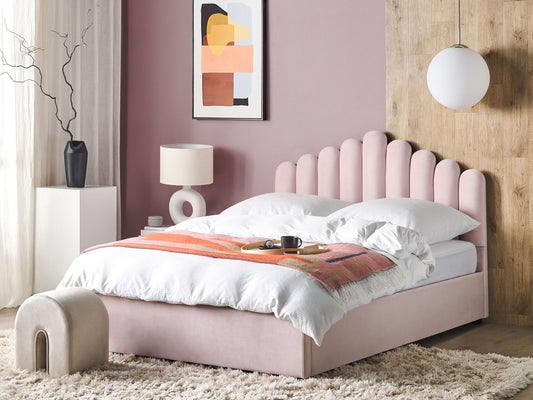 Bett mit Stauraum Samtstoff VINCENNES 180 x 200 cm Pastellrosa