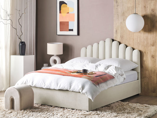 Bett mit Stauraum Samtstoff VINCENNES 160 x 200 cm Cremeweiss
