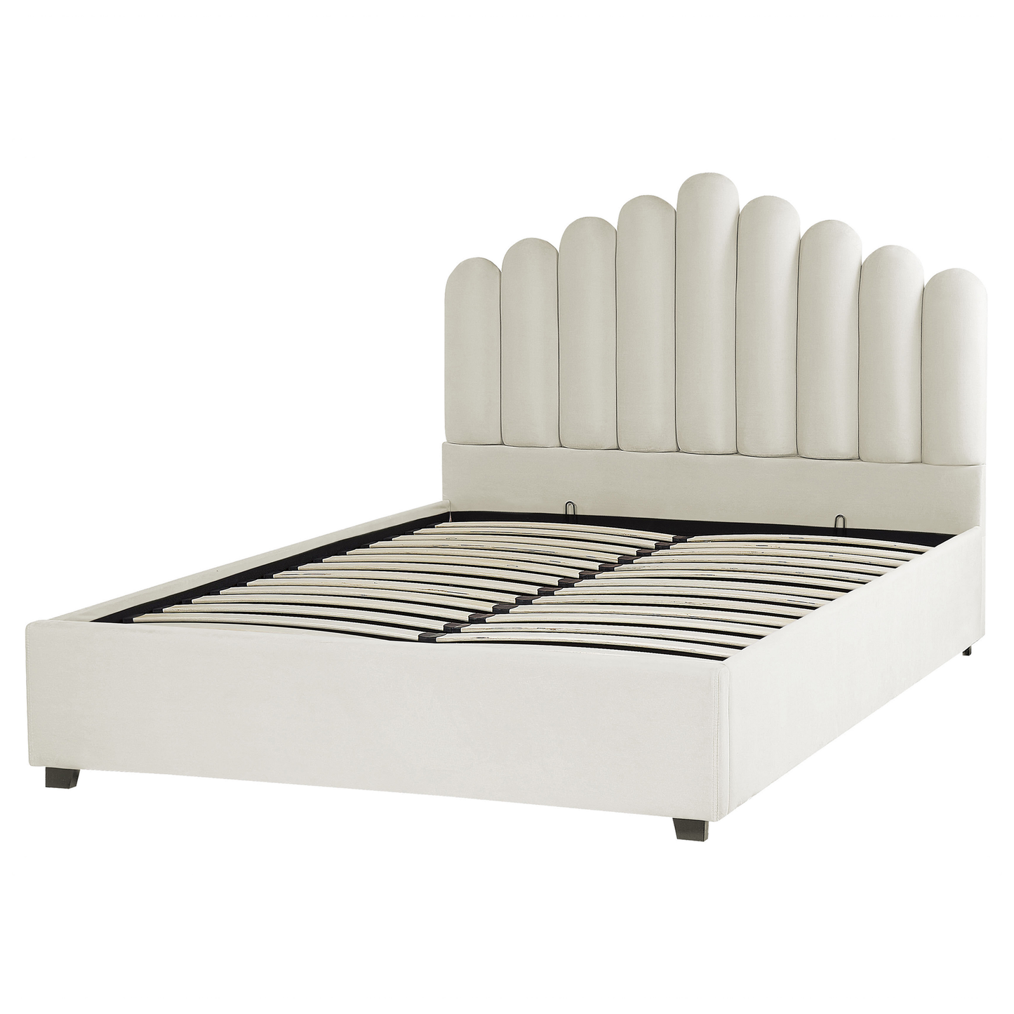 Bett mit Stauraum Samtstoff VINCENNES 160 x 200 cm Cremeweiss