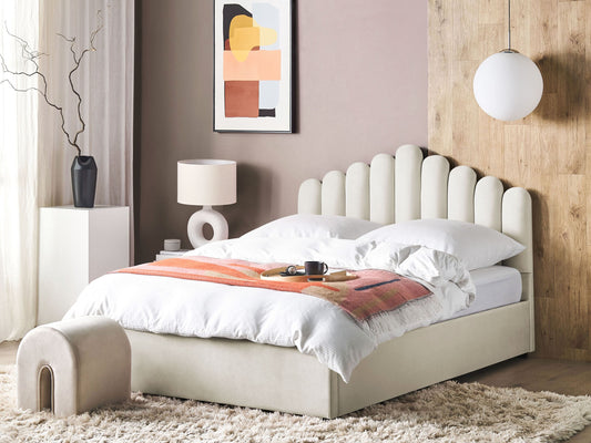 Bett mit Stauraum Samtstoff VINCENNES 180 x 200 cm Cremeweiss