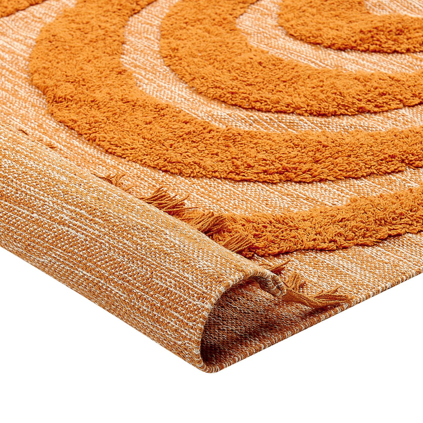 Teppich Baumwolle orange 80 x 150 cm geometrisches Muster Fransen Kurzflor HAKKARI