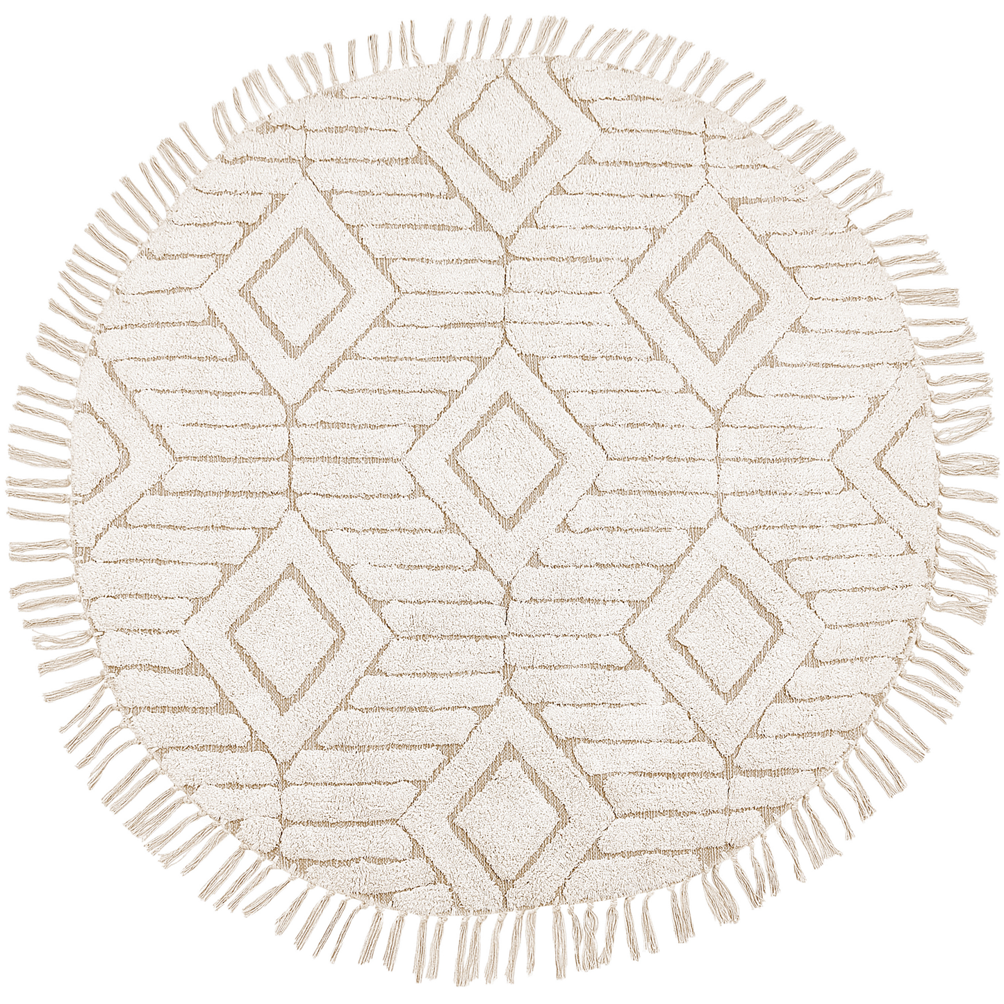 Teppich Baumwolle hellbeige ⌀ 140 cm Fransen HORASAN
