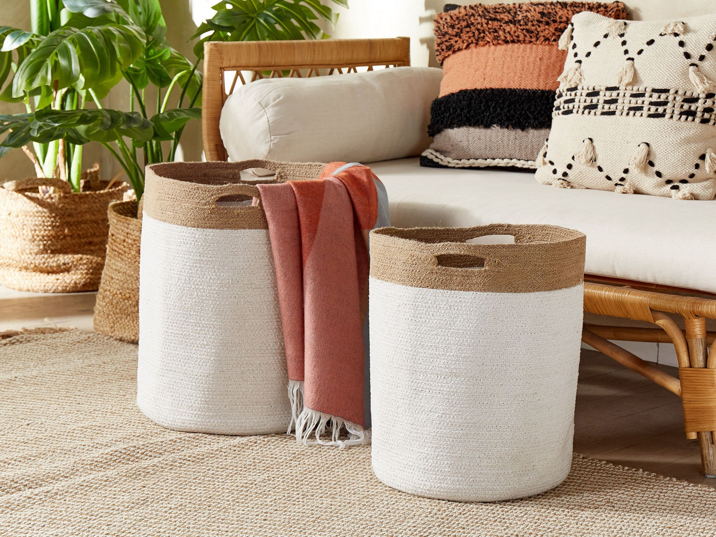 Textilkorb Baumwolle weiss / beige 2er Set KARDH