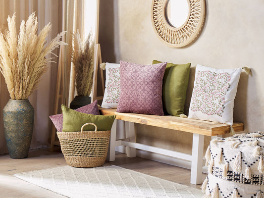 Dekokissen 2er Set LARKSPUR Samtstoff 45 x 45 cm Rosa Geometrisches Muster