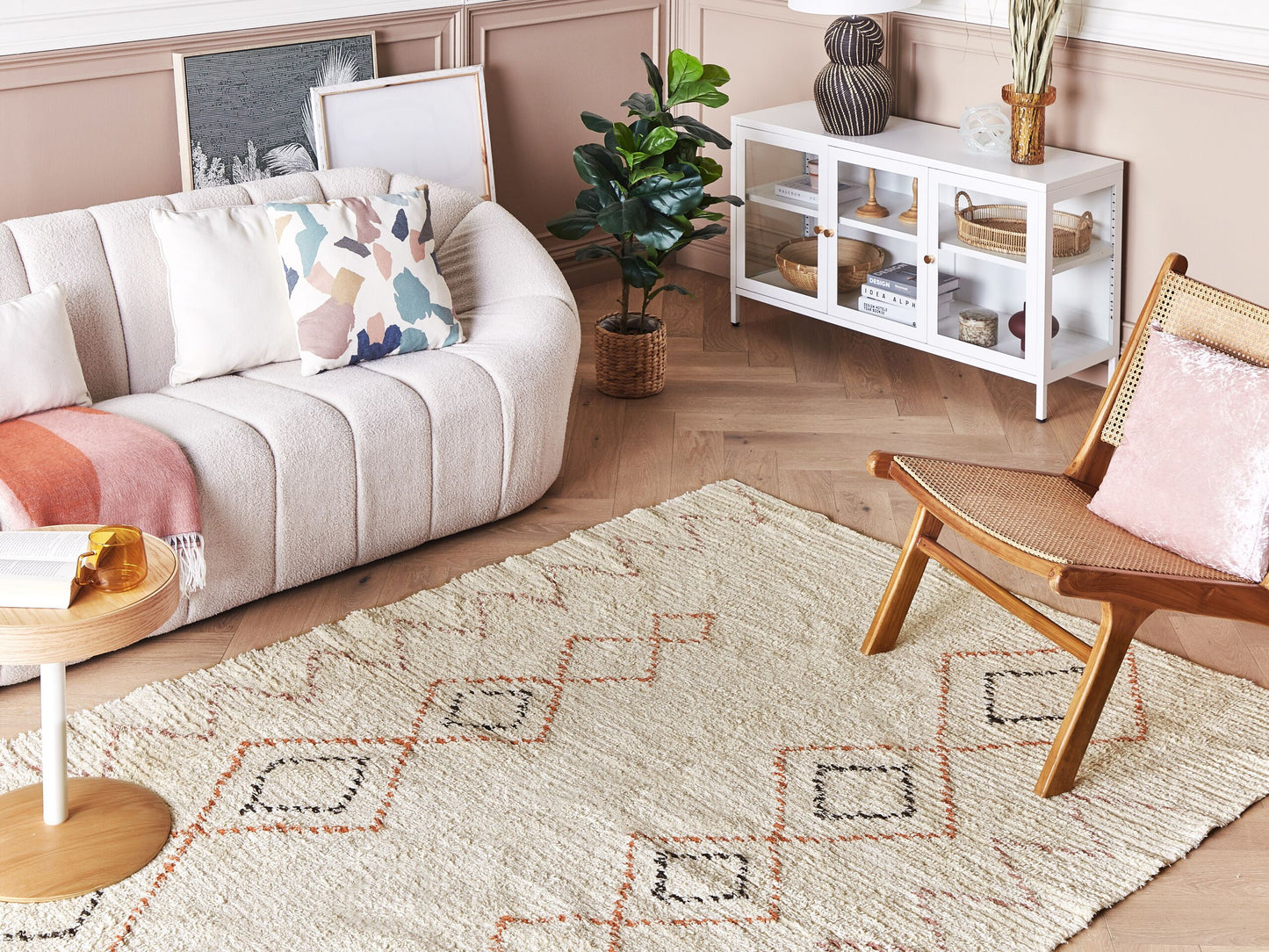 Teppich Baumwolle beige 140 x 200 cm geometrisches Muster GUWAHATI