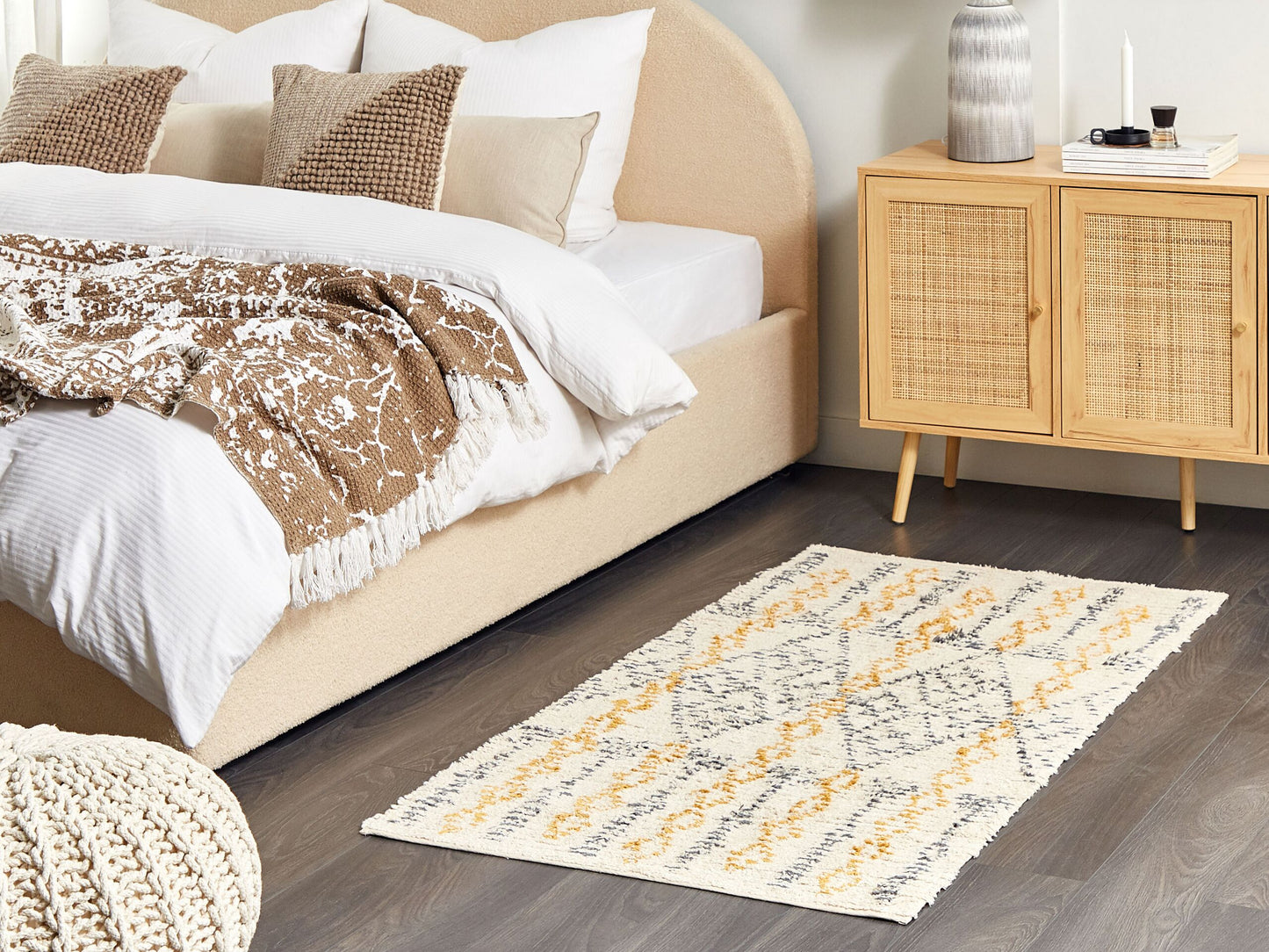 Teppich Baumwolle beige / gelb 80 x 150 cm geometrisches Muster KADAPA