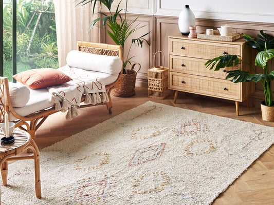 Teppich Baumwolle beige 140 x 200 cm geometrisches Muster Kurzflor BETTIAH