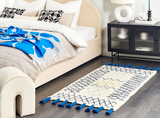 Teppich Baumwolle beige / blau 80 x 150 cm geometrisches Muster Kurzflor ERZINCAN