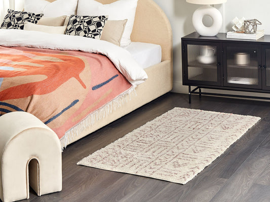 Teppich Baumwolle beige / rosa 80 x 150 cm geometrisches Muster Kurzflor EDIRNE