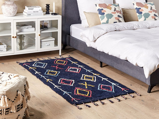 Teppich Baumwolle schwarz 80 x 150 cm geometrisches Muster CORUM