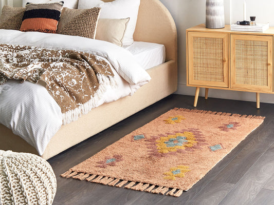 Teppich Baumwolle orange 80 x 150 cm geometrisches Muster IGDIR