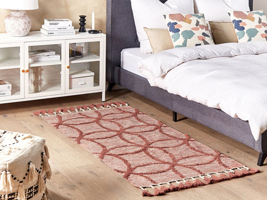 Teppich Baumwolle rot 80 x 150 cm geometrisches Muster Kurzflor KIRSEHIR