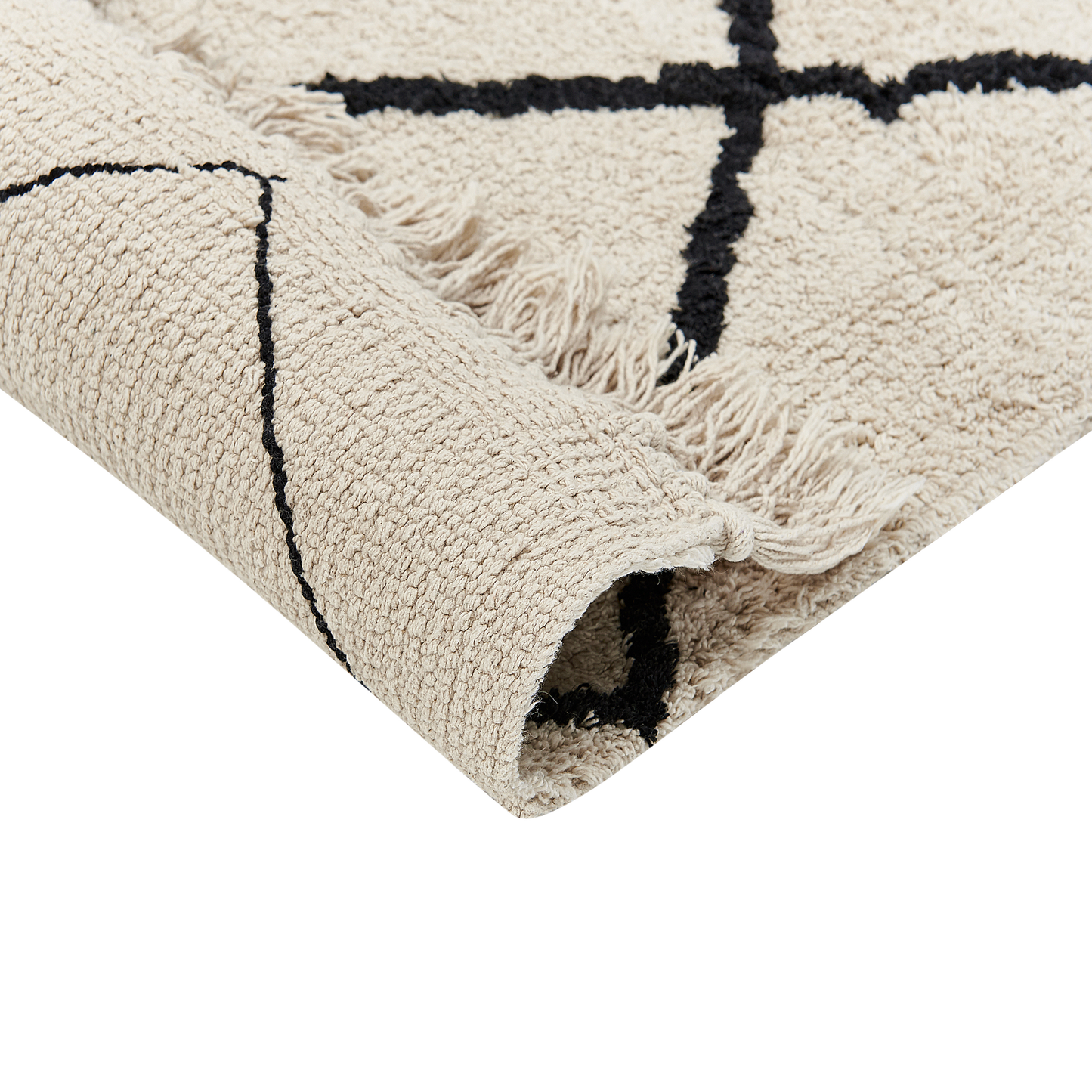 Teppich Baumwolle beige / schwarz 160 x 230 cm geometrisches Muster Kurzflor ELDES