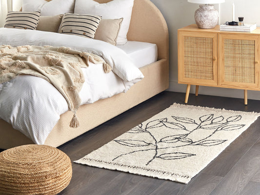 Teppich Baumwolle beige / schwarz 80 x 150 cm Blumenmuster Kurzflor SAZLI