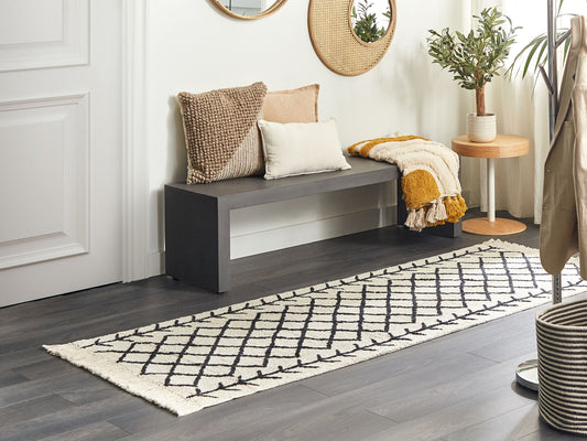 Teppich Baumwolle beige / schwarz 80 x 230 cm geometrisches Muster Kurzflor BOZKIR