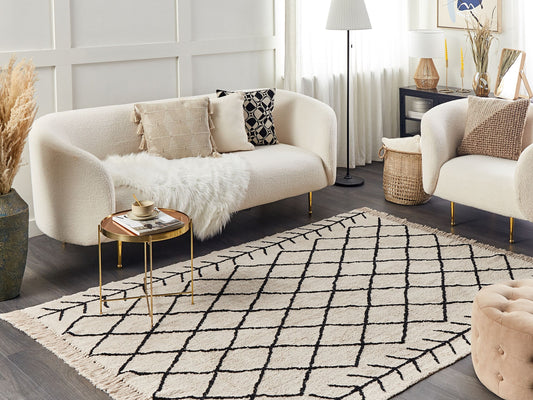 Teppich Baumwolle beige / schwarz 160 x 230 cm geometrisches Muster Kurzflor BOZKIR