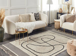 Teppich Baumwolle beige / schwarz 140 x 200 cm abstraktes Muster Kurzflor DOKUZ