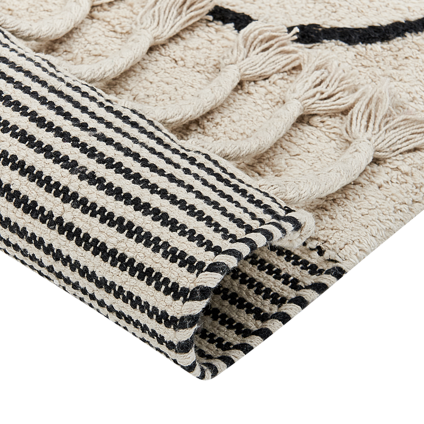 Teppich Baumwolle beige / schwarz 140 x 200 cm abstraktes Muster Kurzflor DOKUZ