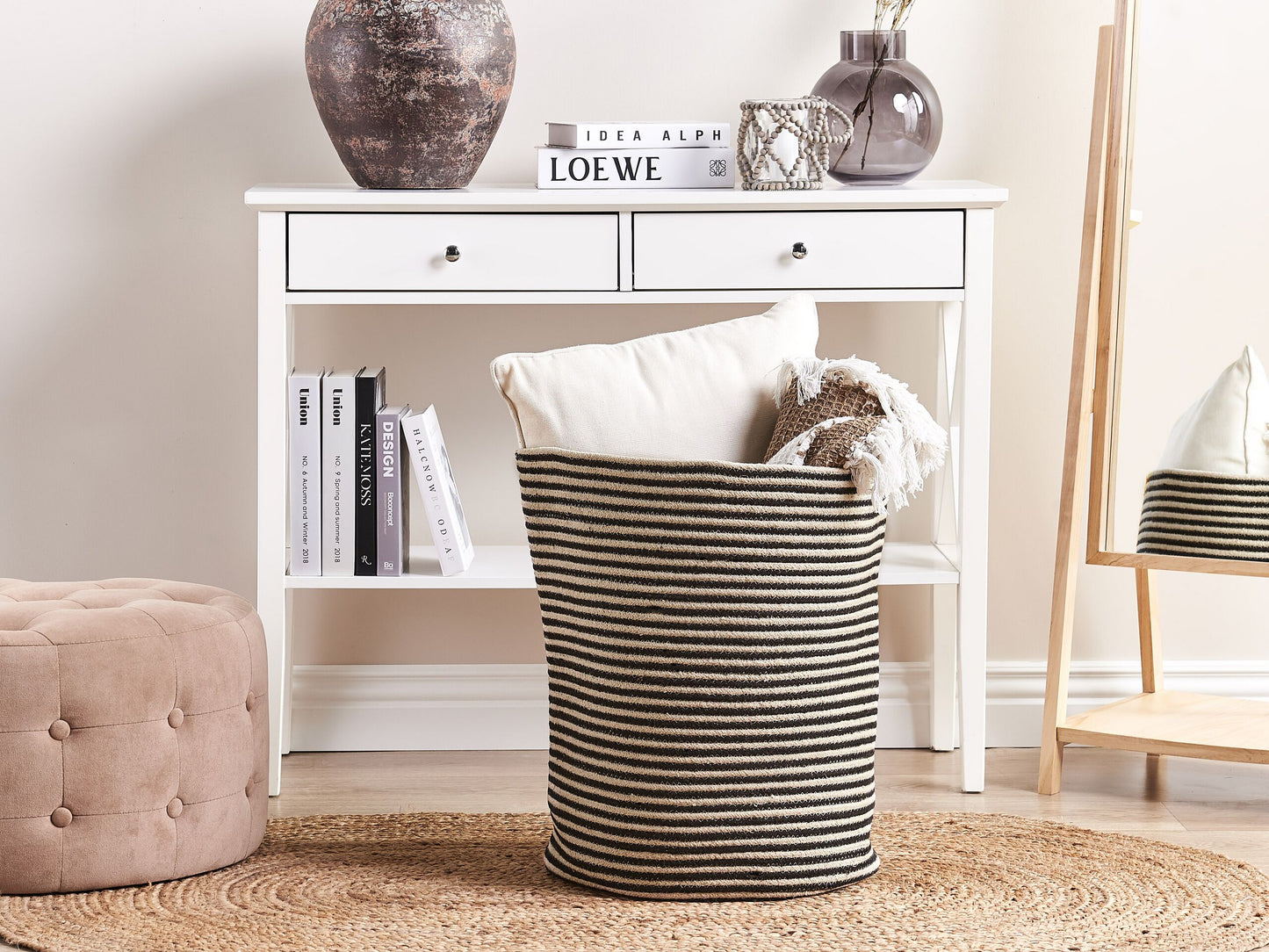 Textilkorb Baumwolle beige / schwarz ⌀ 41 cm YERKOY