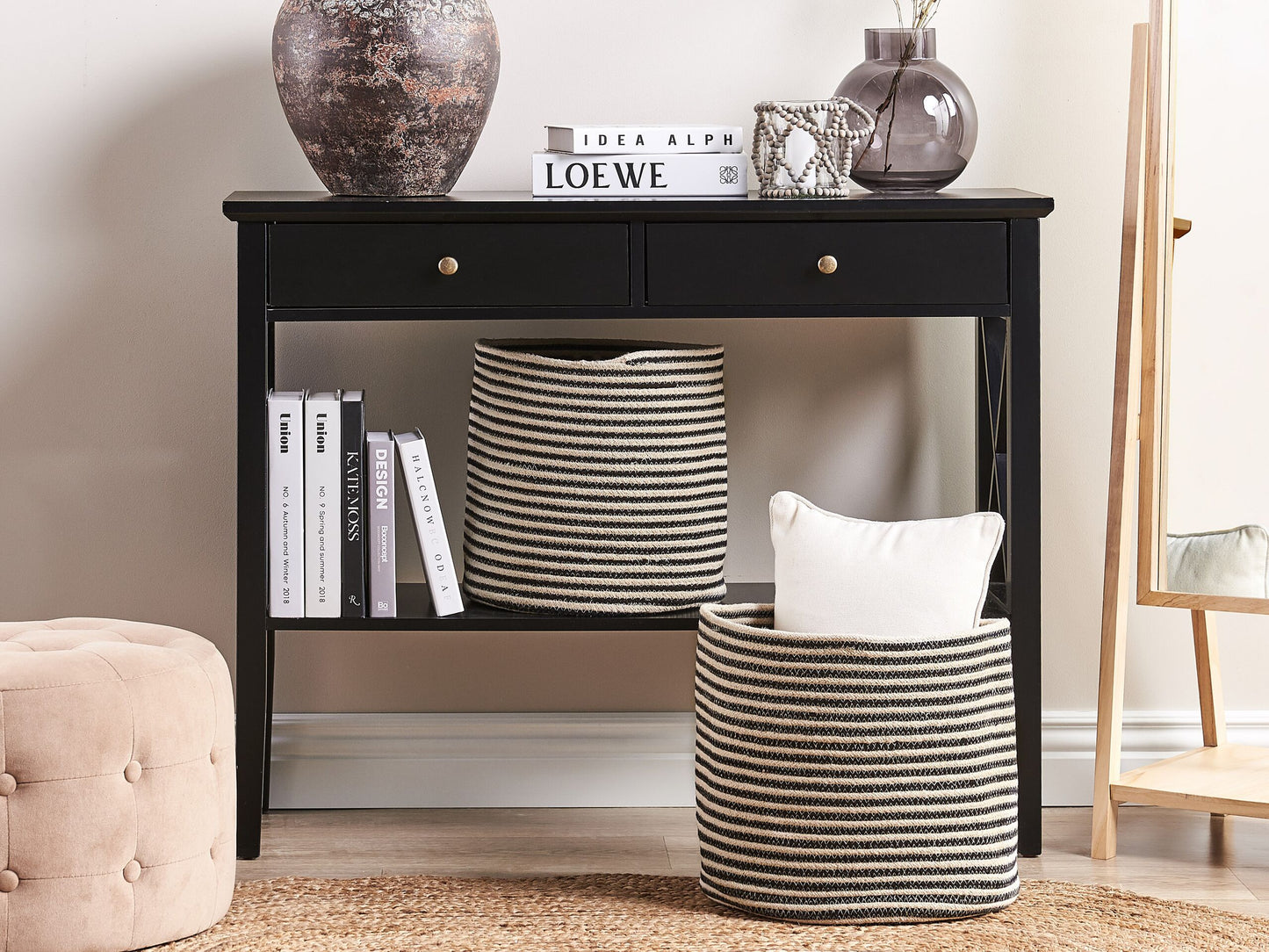 Textilkorb Baumwolle beige / schwarz ⌀ 33 cm 2er Set YERKOY