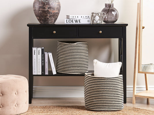 Textilkorb Baumwolle beige / schwarz ⌀ 33 cm 2er Set YERKOY