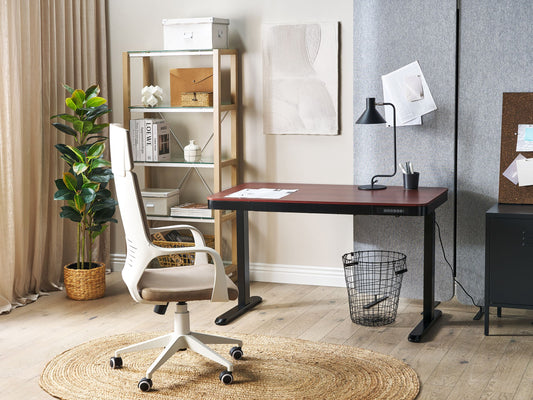 Schreibtisch dunkler Holzfarbton / schwarz 120 x 60 cm mit USB-Port elektrisch höhenverstellbar KENLY