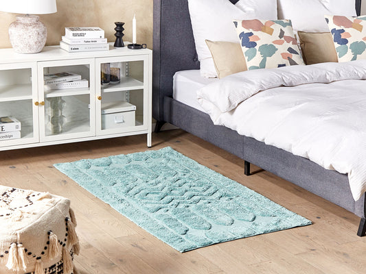 Teppich Baumwolle mintgrün 80 x 150 cm geometrisches Muster Kurzflor SIRNAK
