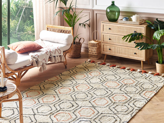 Teppich Baumwolle beige / orange 160 x 230 cm geometrisches Muster Kurzflor HAJIPUR
