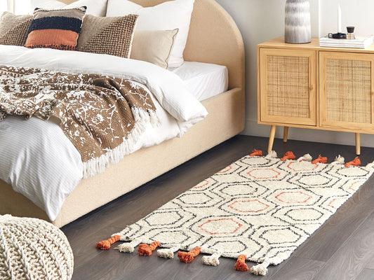 Teppich Baumwolle beige / orange 80 x 150 cm geometrisches Muster Kurzflor HAJIPUR