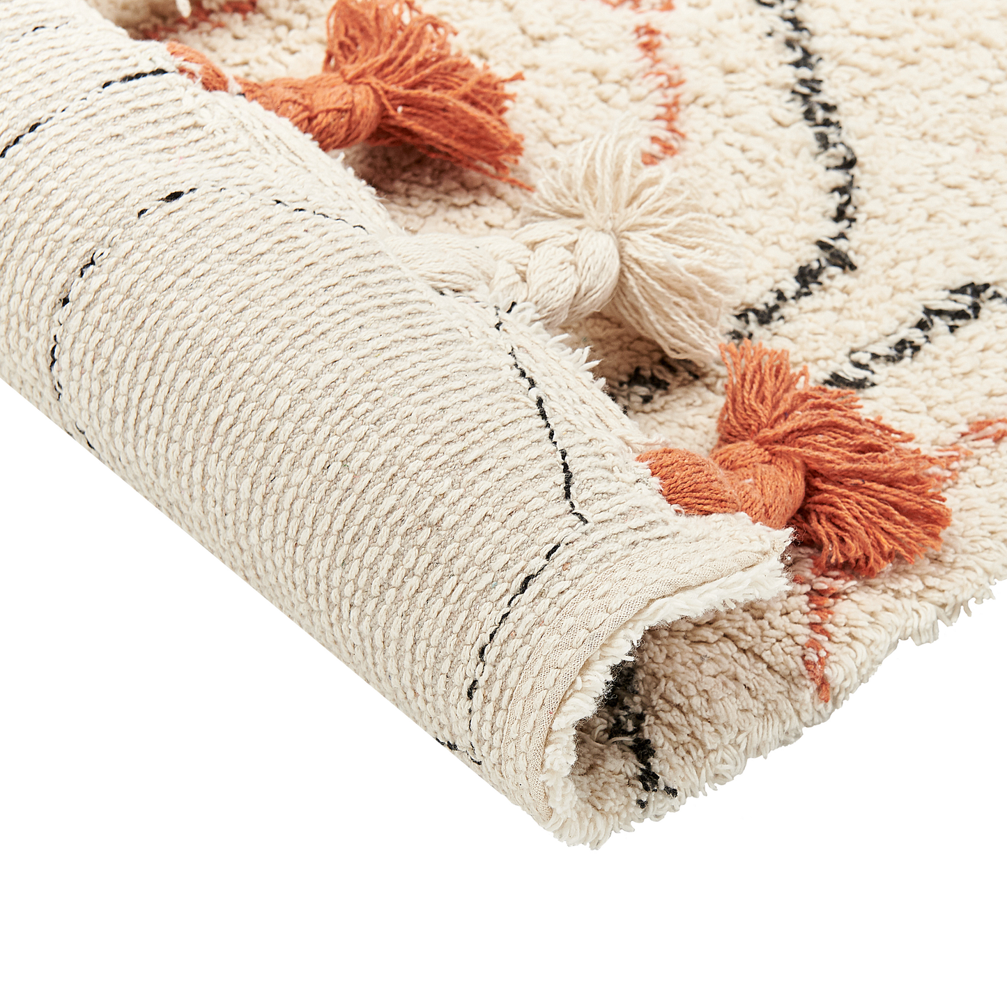Teppich Baumwolle beige / orange 80 x 150 cm geometrisches Muster Kurzflor HAJIPUR