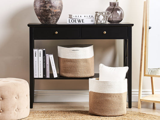 Textilkorb Baumwolle weiss / beige ⌀ 34 cm 2er Set ARDESEN