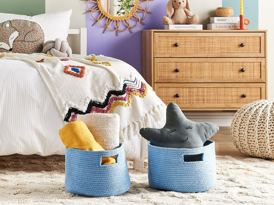 Textilkorb Baumwolle hellblau ⌀ 30 cm 2er Set CHINIOT