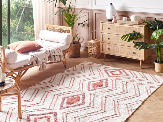 Teppich Baumwolle beige / rosa 160 x 230 cm geometrisches Muster KASTAMONU