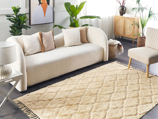 Teppich Baumwolle sandbeige 140 x 200 cm geometrisches Muster Kurzflor SANLIURFA