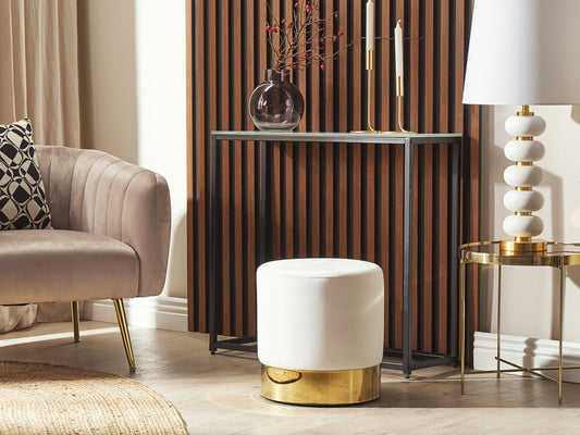 Pouf Samtstoff weiss / gold ⌀ 39 cm SOPHIA