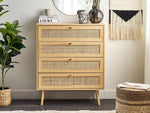 Kommode mit 4 Schubladen PEROTE Rattan 97 cm Holzoptik Hellbraun