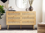 Kommode mit 6 Schubladen PEROTE Rattan 75 cm Holzoptik Hellbraun