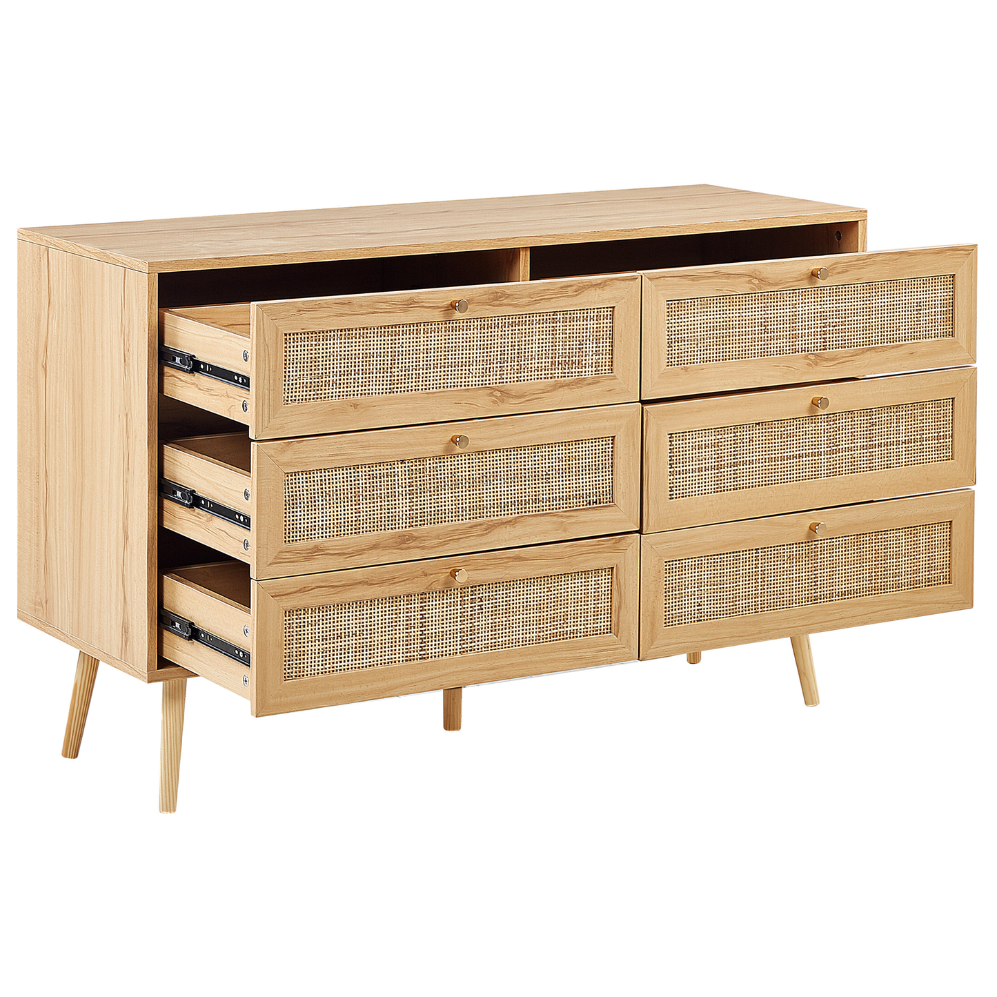 Kommode mit 6 Schubladen PEROTE Rattan 75 cm Holzoptik Hellbraun