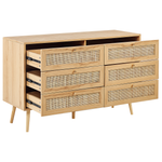 Kommode mit 6 Schubladen PEROTE Rattan 75 cm Holzoptik Hellbraun