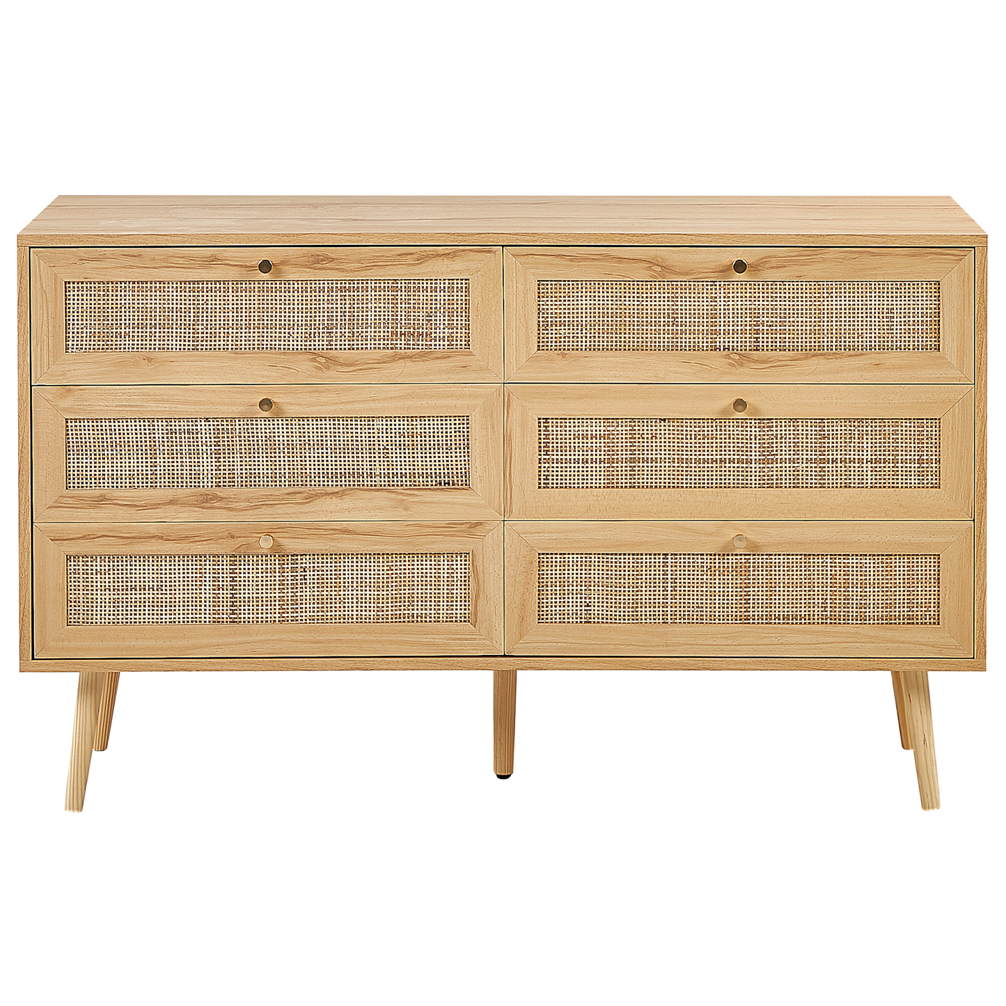Kommode mit 6 Schubladen PEROTE Rattan 75 cm Holzoptik Hellbraun
