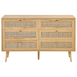 Kommode mit 6 Schubladen PEROTE Rattan 75 cm Holzoptik Hellbraun