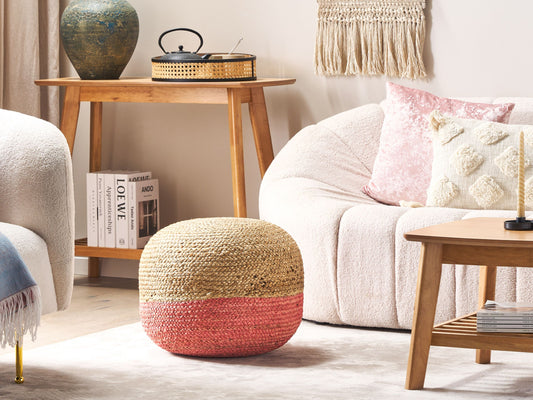 Pouf Jute naturfarben / rosa 50 x 40 cm DUKI