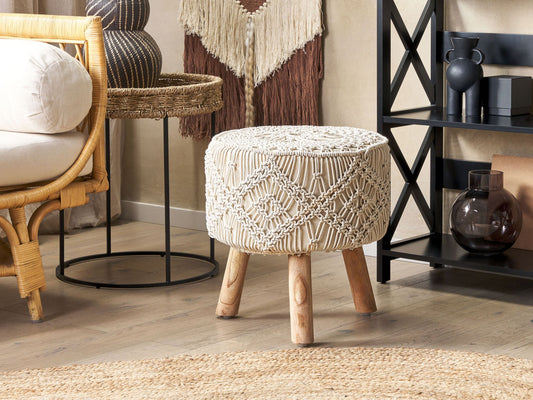 Hocker Baumwolle beige Makramee MANZAI