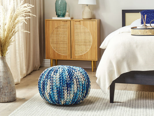 Pouf weiss / blau ⌀ 50 cm CONRAD