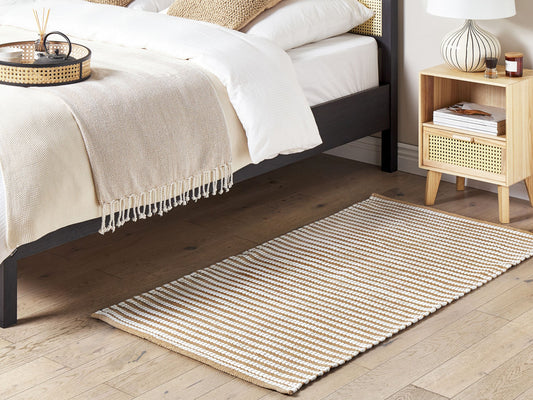 Teppich Baumwolle braun / weiss 80 x 150 cm Streifenmuster Kurzflor SOFULU