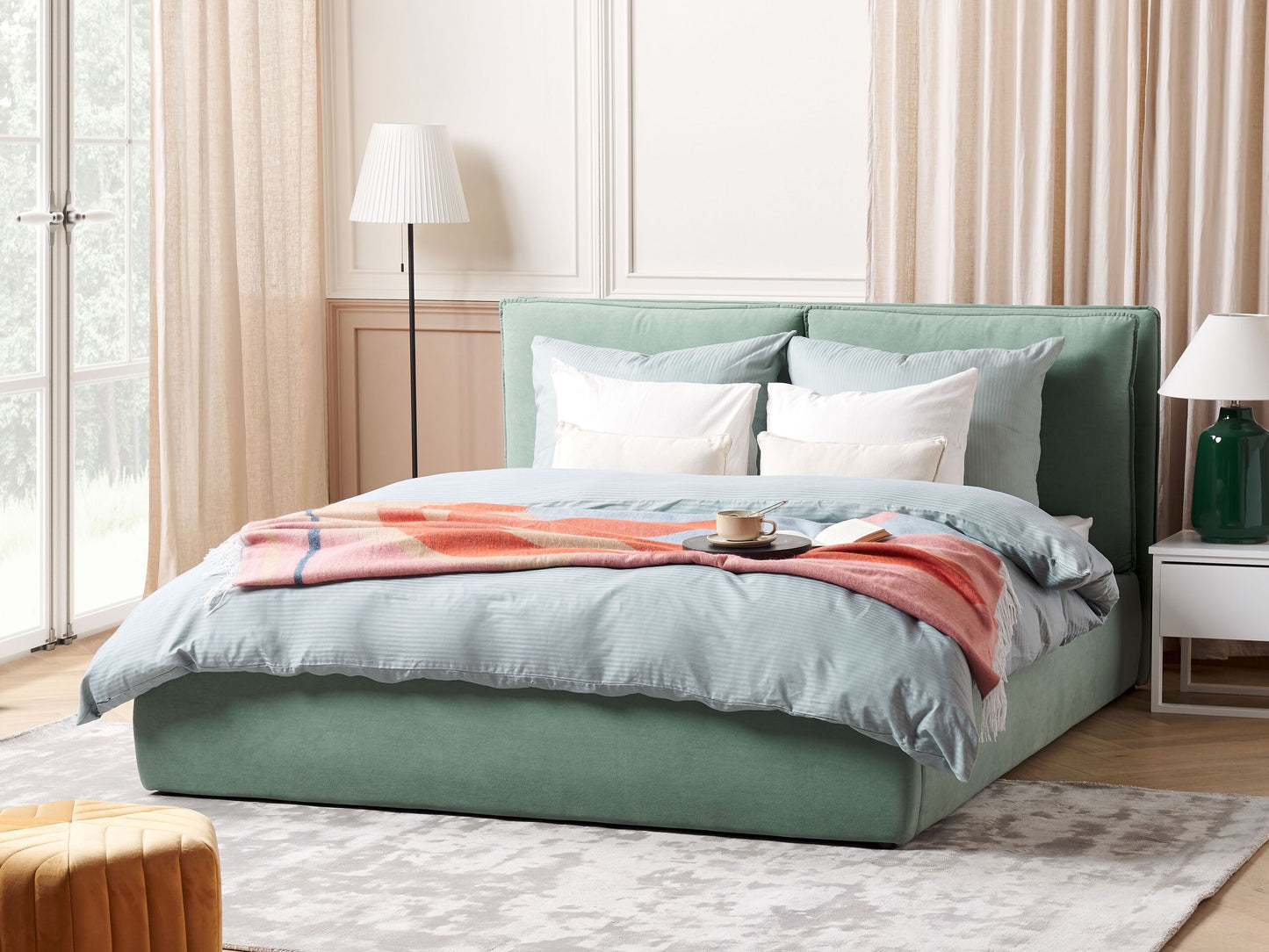 Bett mit Stauraum Samtstoff BAJONNA 160 x 200 cm Mintgrün
