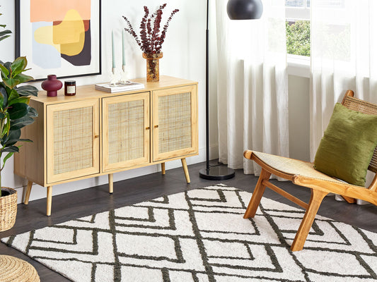 Teppich Baumwolle cremeweiss / grün geometrisches Muster 160 x 230 cm Shaggy YESILKOY